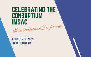 Conference card: Celebrating the Consortium IMSAC, International Conference, August 5-8, 2026, Sofia, Bulgaria.